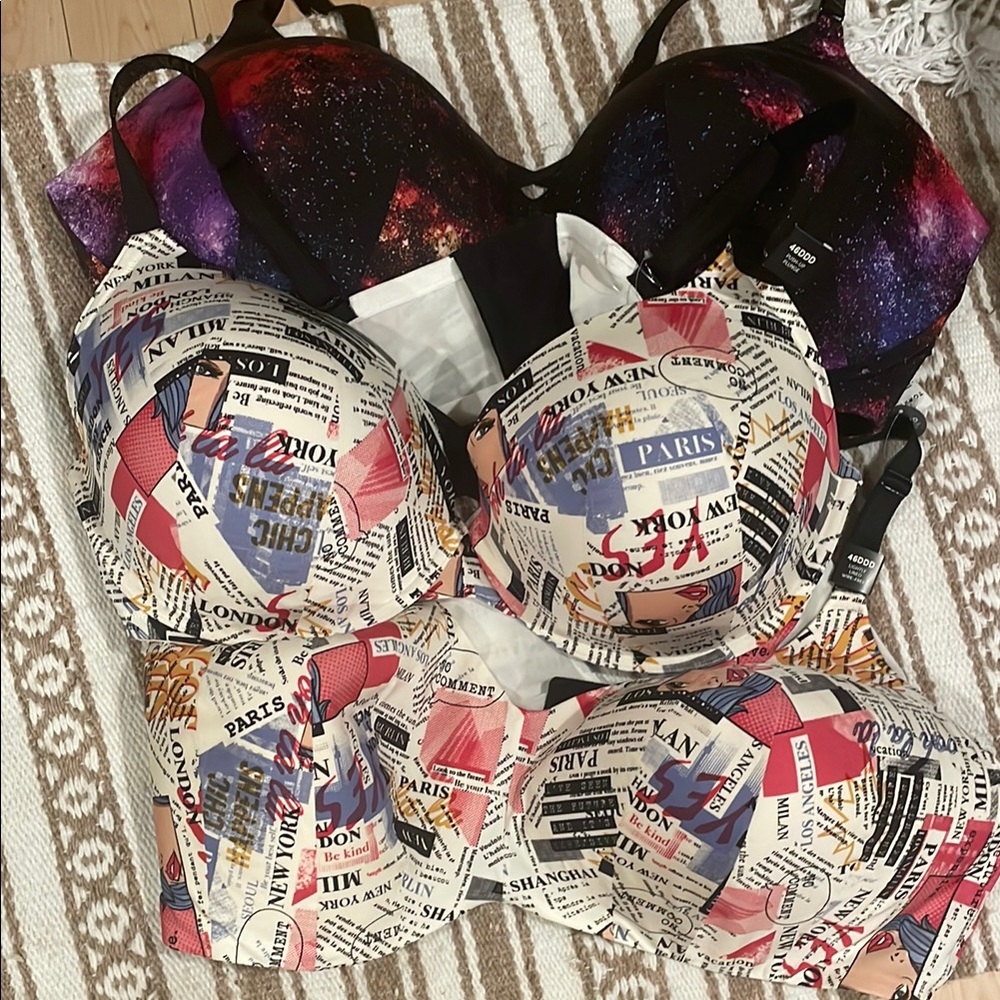Torrid Red Black White Push-Up Bras with Newspaper Print